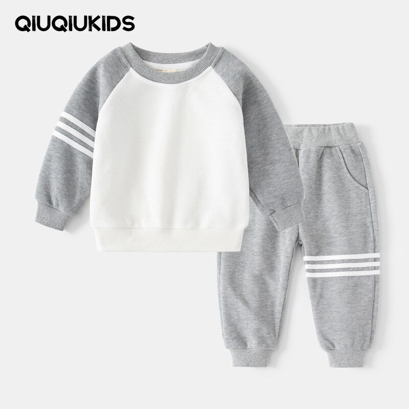 QIUQIUKIDS, одежда для маленьких мальчиков, Детские комплекты, Повседневная Толстовка с длинным рукавом + штаны, 2 шт., детская одежда, спортивная одежда