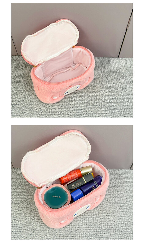 Косметичка Sanrio Kuromi Stitch, портативная вместительная сумка для хранения косметики, плюшевая Сумочка с мультяшными персонажами, подарок для девушек и женщин