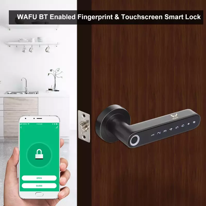 WAFU-cerradura electrónica con huella dactilar para puerta, dispositivo de cierre inteligente con Bluetooth, contraseña, bloqueo por aplicación, sin llave, compatible con iOS/Android, WF-016