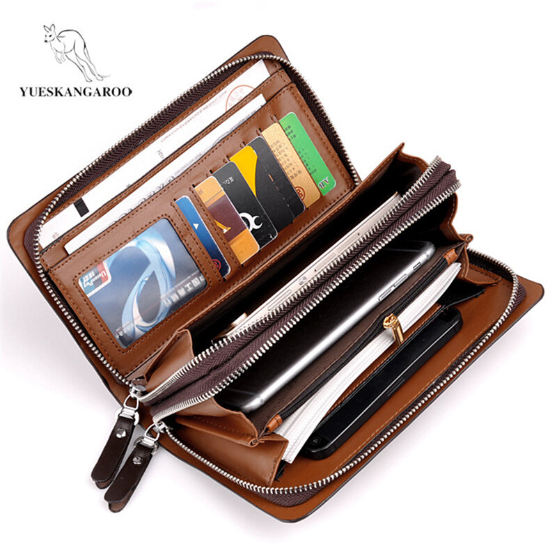 Yueskangaroo-男性用の豪華な高級財布,ロングハンドバッグ,合成皮革ジッパー付き,ビジネス用,カジュアルスタイル,カードホルダー