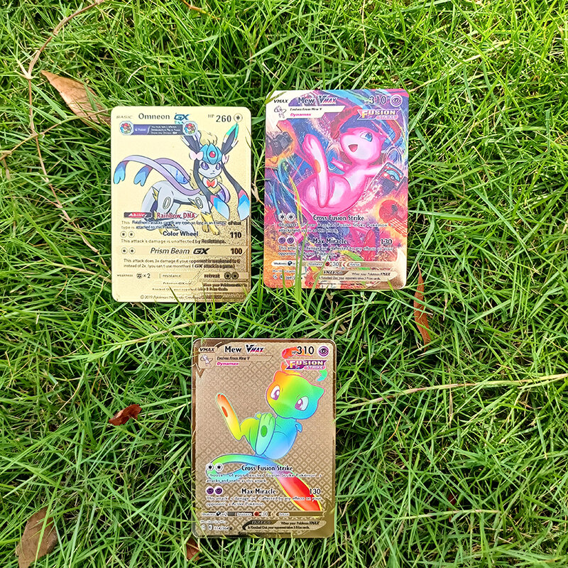 Pokemon Metal Iron Cards Eevee Charizard Pikachu Mewtwo Arceus Golden Shiny Letters Pokémon Game Collection Children Toys Gift