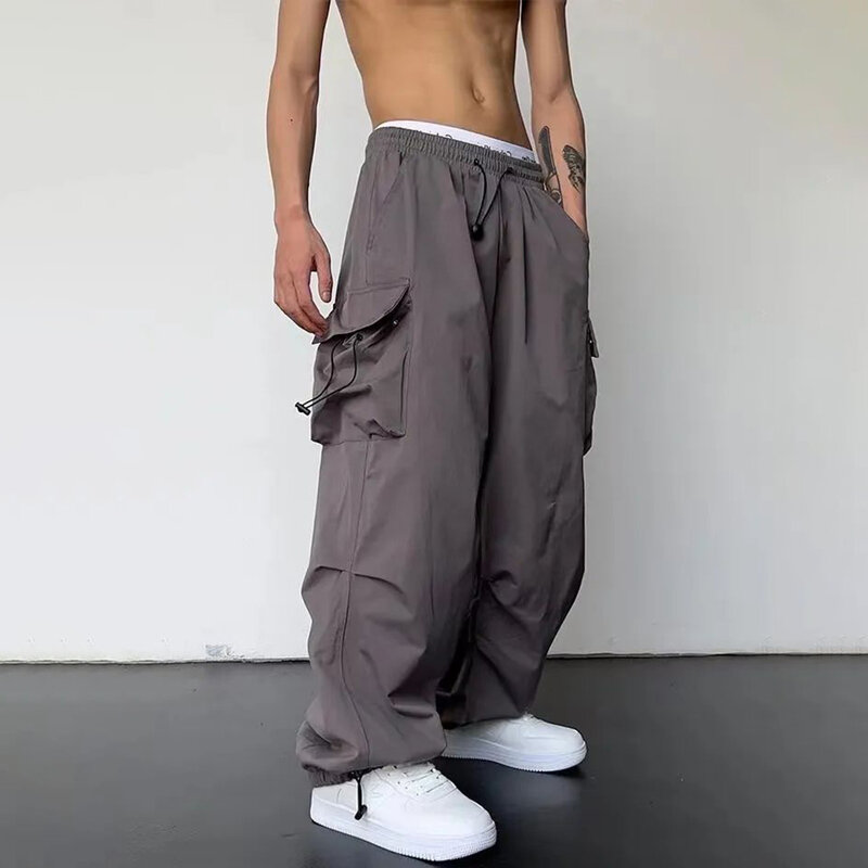 Tide marca oversize calças casuais masculina rua americana calças de perna reta solta hip-hop esportes de perna larga esfregando calças