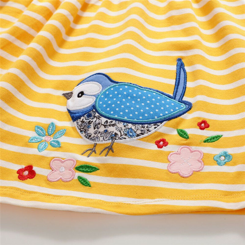 New Summer Little Girls Dress Animal Bird Embroidery Cotton Dresses For Kids 2 3 4 5 6 7 Years Old