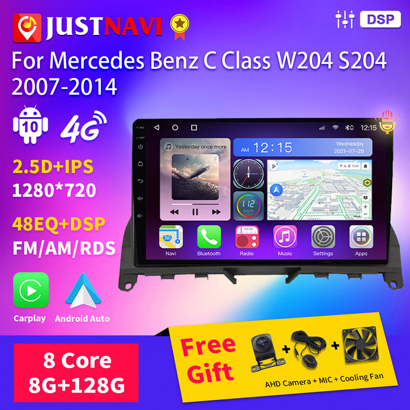 JUSTNAVI-Radio Multimedia con GPS para coche, reproductor de DVD, Audio estéreo, 2Din, para Mercedes Benz Clase C W204 S204 2007-2014