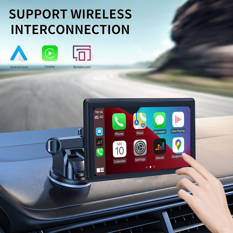 TOPHATTER Wireless Carplay Android Auto Car Stereo Portable 7 inch Android Player Radio Universal Car Video Players 1/2din