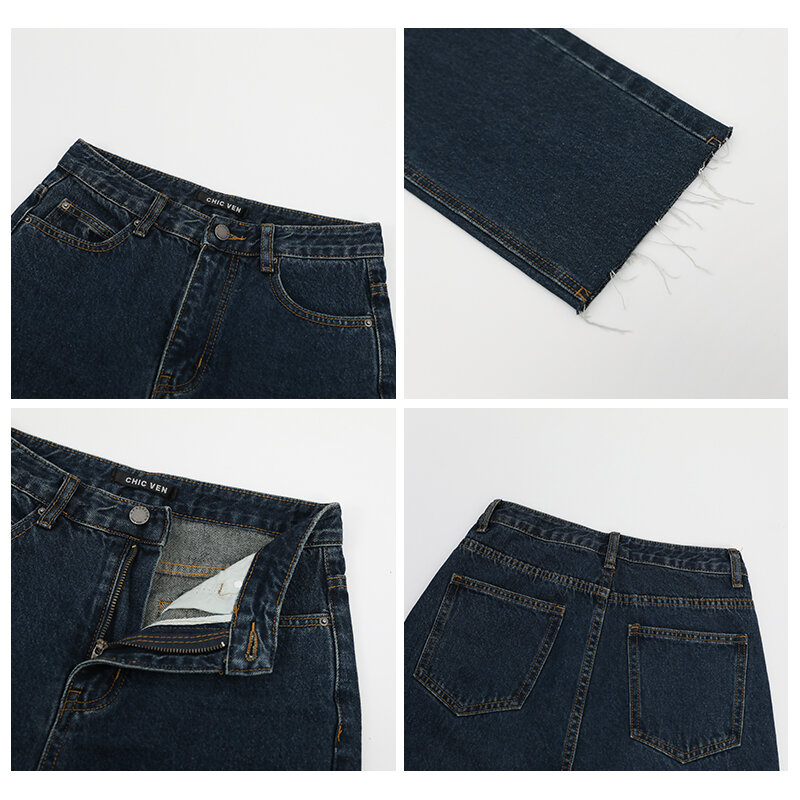 Женские прямые джинсы с завышенной талией, темно-синие свободные брюки в уличном стиле с широкими штанинами, весна-осень 2022