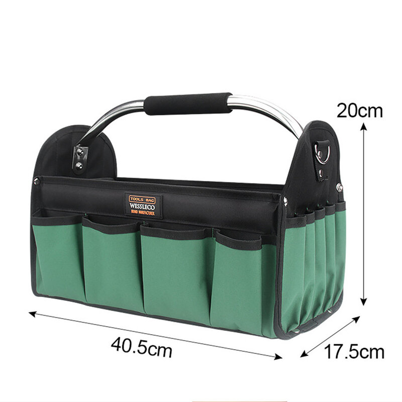 1680D Oxford Cloth Tool Bag Pockets Heavy Duty Reinforced Material Electrician Tool Bag with Open Steel Handle Shoulder Strap