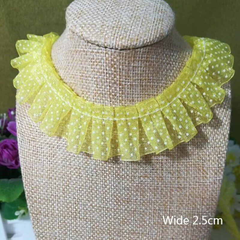 Tissu en dentelle 3D à pois Orange vert pour robe, couture, 1M, Guipure, col, 2.5cm, LP3