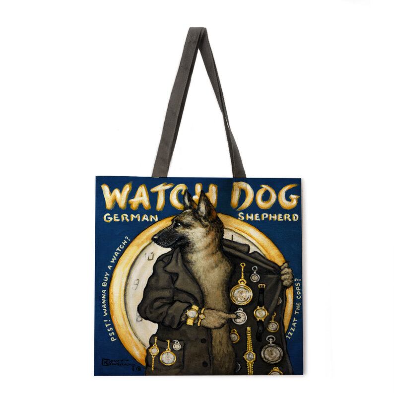 Borsa da spiaggia da donna borsa a tracolla pieghevole borsa per la spesa borsa per la stampa di cani con pittura a olio borsa a tracolla Casual in lino riutilizzabile