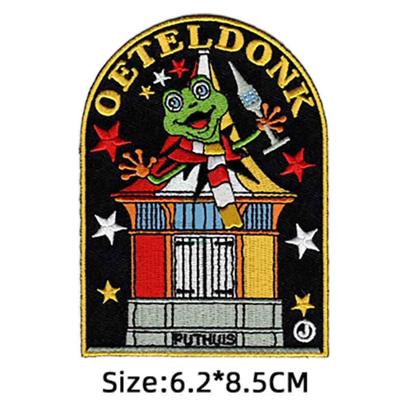 New Oeteldonk Emblem Frog Carnival for Netherland Emblems Full Embroidered Iron on Patches for Clothing Cartoon Cute Stickers R