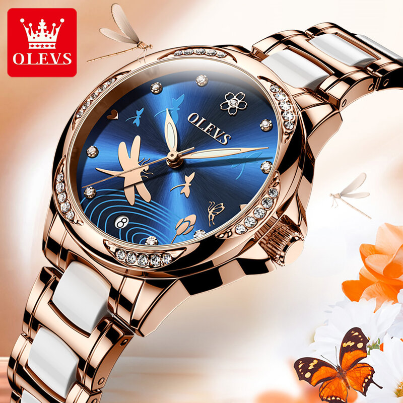 OLEVS automatyczne mechaniczne zegarki wodoodporne dla kobiet pasek ceramiczny ceramika w pełni automatyczny zegarek damski moda Luminous