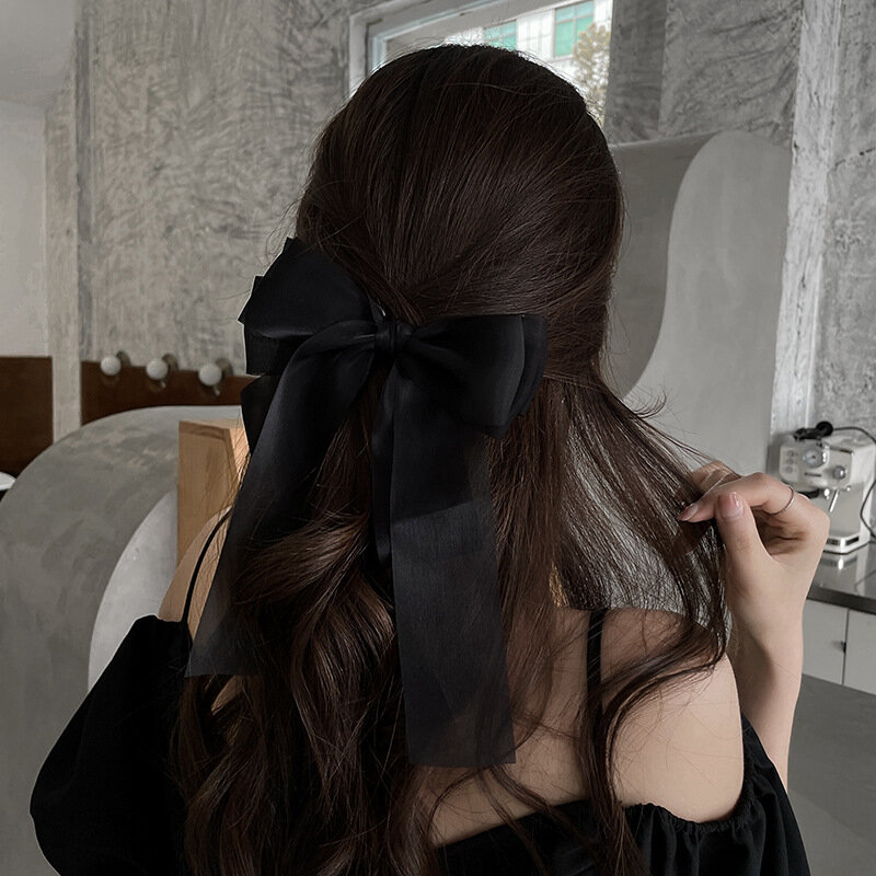 Jepit rambut pita benang hitam putih baru 2023 untuk wanita anak perempuan jepit rambut kepala belakang klip musim panas aksesori rambut modis