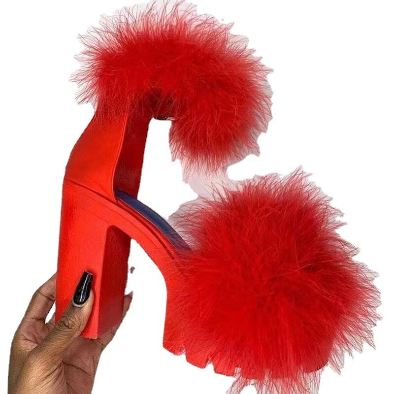 2022 Women Shoes Coarse-heeled Fur Rubber SandalsWomen Shoes Womens Platform Heels Mary Janes Shoes High Heels Leather Shoes