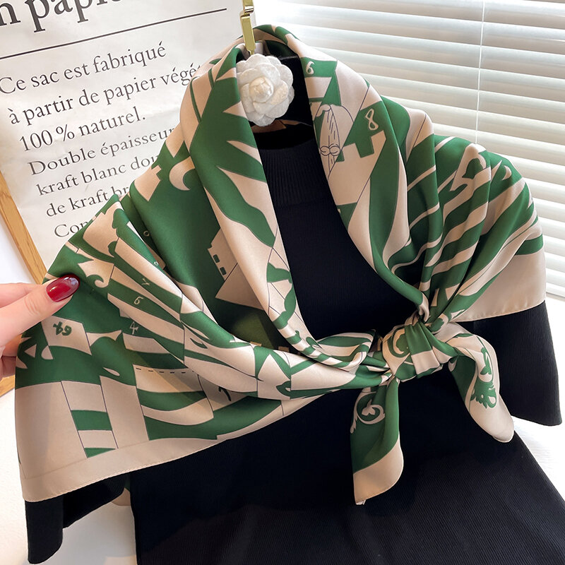 Модный саржевый Шелковый квадратный шарф для женщин, дизайнерский женский шейный платок, шаль, бандана, Женский хиджаб, пляжный женский шейный платок