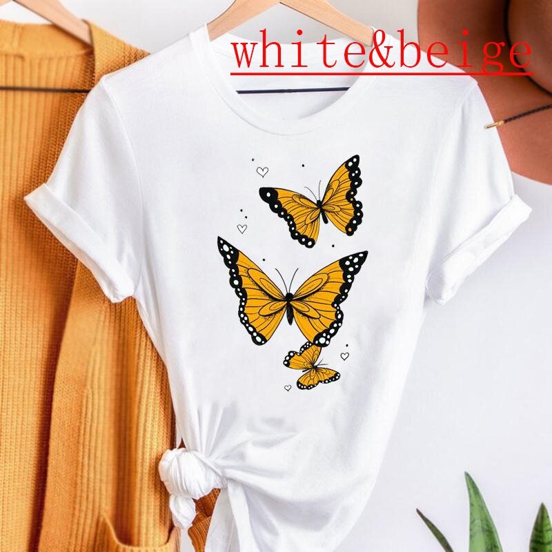Camiseta con estampado Floral de los 90 para mujer, ropa de moda para mujer, informal Camiseta estampada de manga corta para mujer