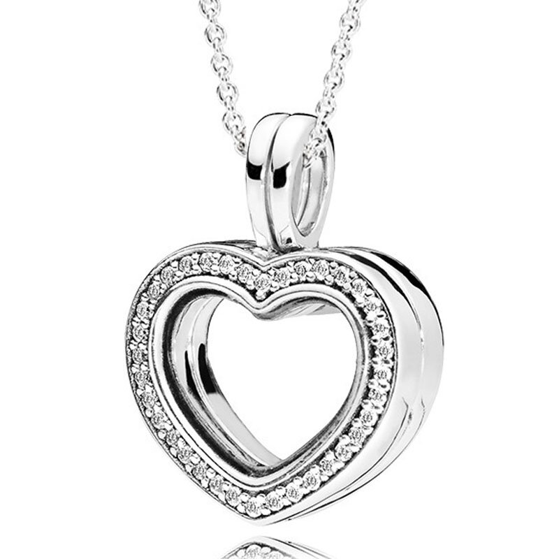 Novo 925 prata esterlina sparkling padrão regal rosa flutuante lockets coração chave colar para pandora grânulo charme diy jóias