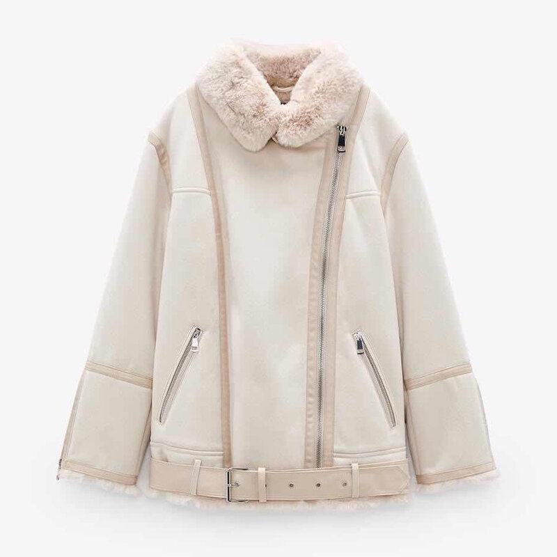 PB & ZA-chaqueta de piel de locomotora para mujer, abrigo cálido de doble cara, otoño e invierno, novedad