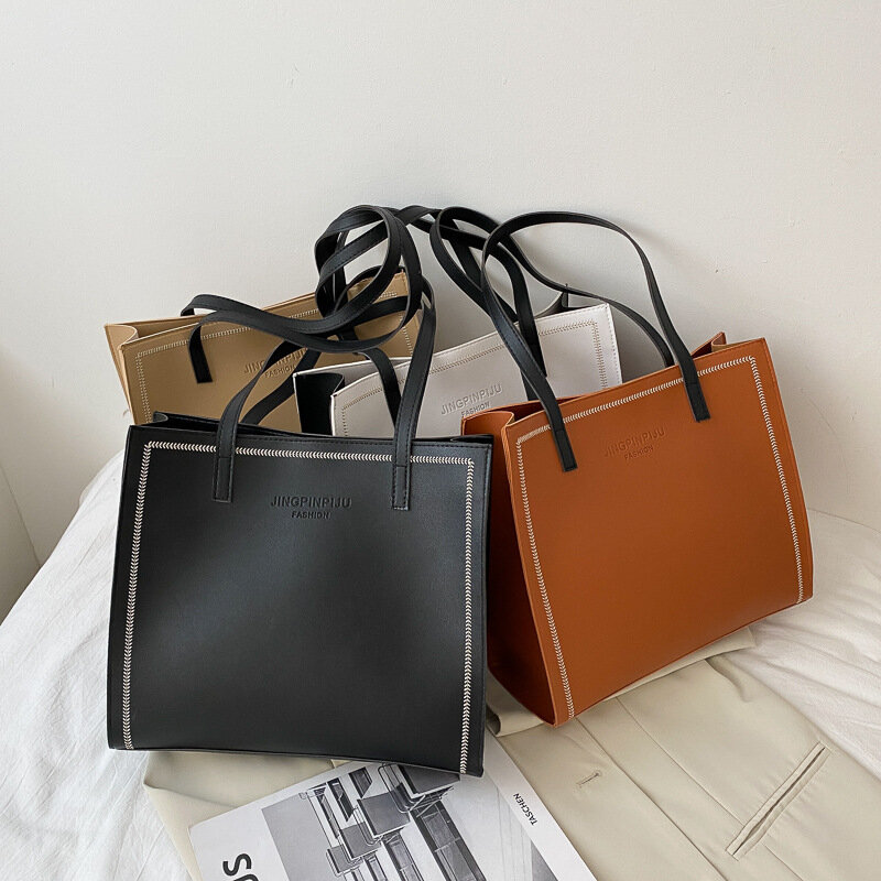 Вместительная сумка-тоут, модные женские сумки, белые/черные/хаки/коричневые Наплечные Сумки из искусственной кожи, брендовая дизайнерская...