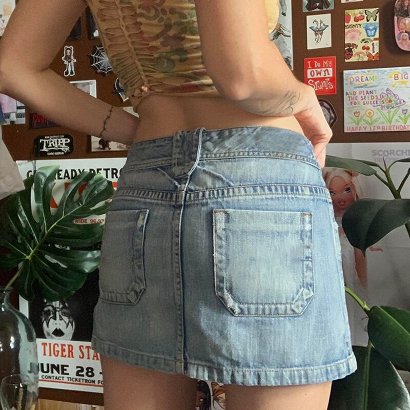 hirigin Korean Fashion High Waist Denim Pencil Skirt Y2K Retro Jeans Mini Skirt Chic Women Harajuku Grunge Vintage Streetwear