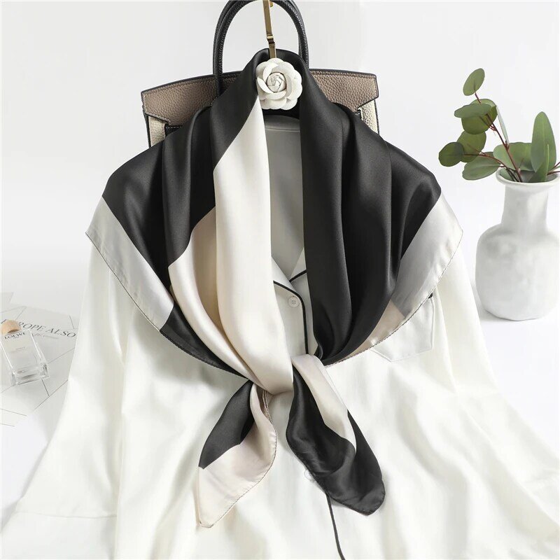 Однотонная атласная шелковая квадратная Регулируемая бандана, женская модель, шали, шейный платок, платок 90*90 см