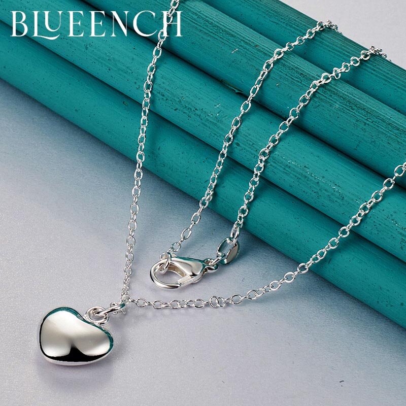 Blueench 925 Sterling Silver Heart Pendant 16-30 Inch Snake Chain Necklace for Women Wedding Engagement Fashion Jewelry