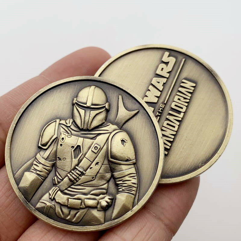 Mandalorian Star Wars Spiderman tłoczone metalowe złota moneta 40MM Batman Iron Man Superhero kolekcja pamiątkowe monety człowiek prezenty