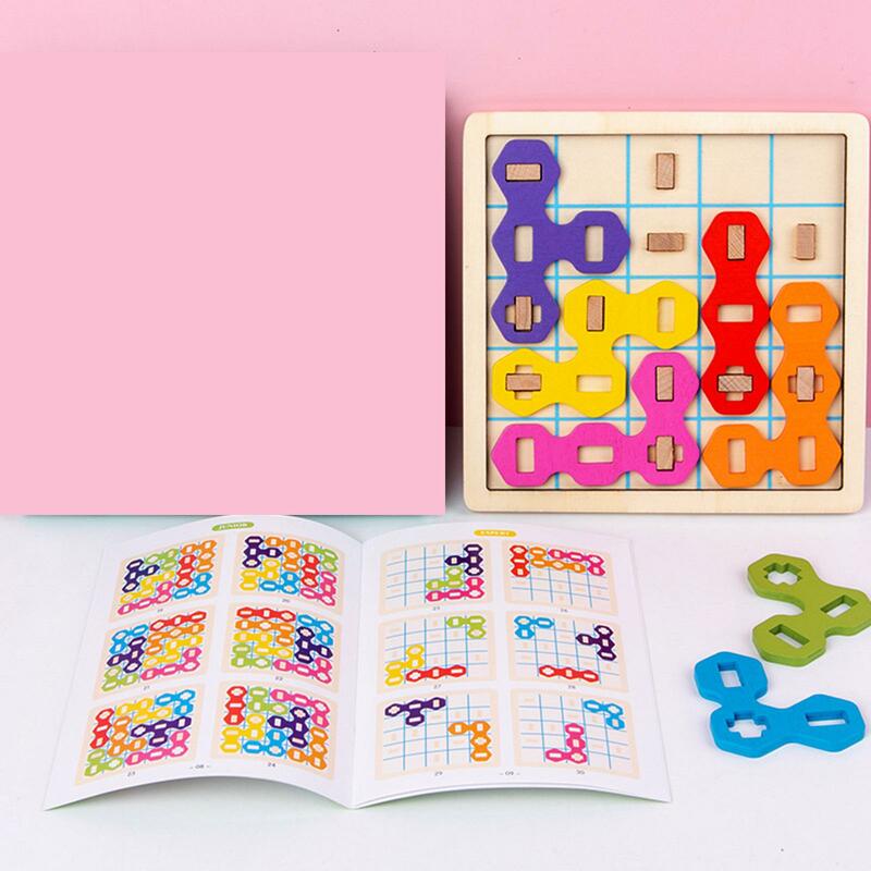 Wooden Jigsaw Puzzle Blocks Colorful Tangram Montessori Educational Toy