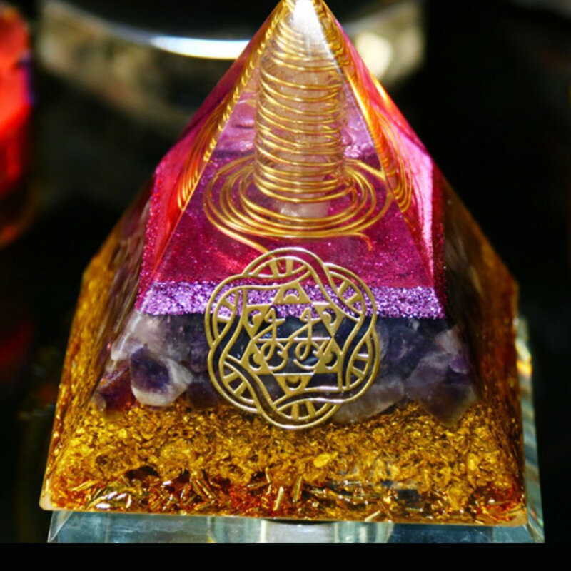 Orgonita Reiki, pirámide de orgón curativo, vida feliz, decoración de cristal para sala de estar, dormitorio, artesanía de resina de tránsito, herramienta de meditación