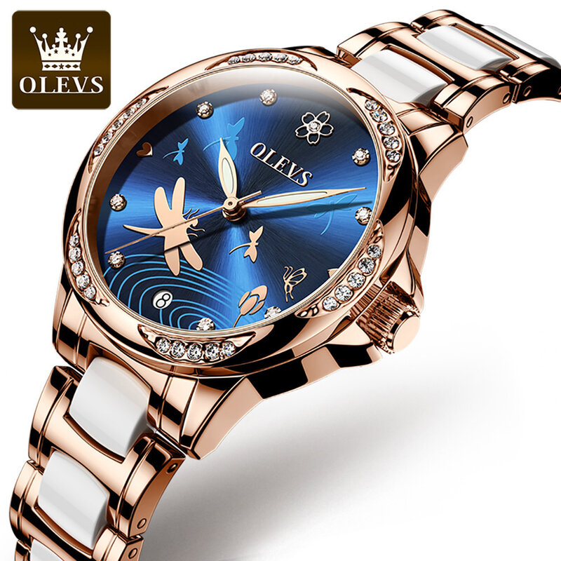 OLEVS-relojes mecánicos automáticos para mujer, pulsera resistente al agua con correa de cerámica, reloj de pulsera totalmente automático a la moda, luminoso