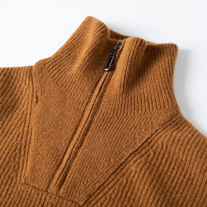 Suéter grueso de lana pura para hombre, suéter cálido de invierno con media cremallera y cuello levantado, Jacquard, tendencia de punto