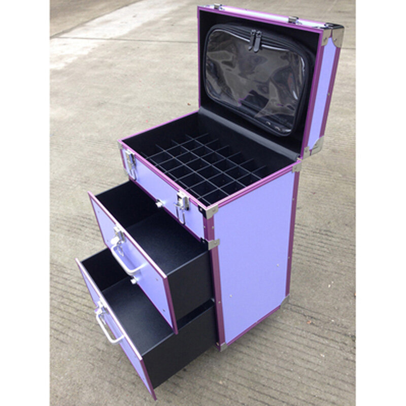 Women Cute pink Trolley Cosmetic case Rolling Luggage,Men Domineering black Nails Makeup Toolbox,Beauty Tattoo Trolley Suitcases