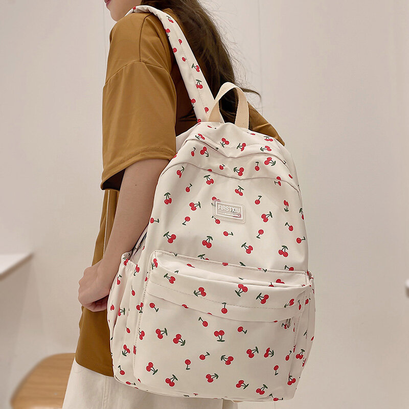 New Girl Cherry Floral Travel Book zaino donna Trendy Print School Bag zaino College per Laptop femminile Fashion Lady Kawaii Bag