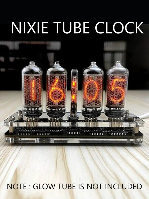 Despertador de mesa de madeira maciça, design plug-in, relógio digital, Nixie Glow Tube, 4 dígitos, IN8, versão básica