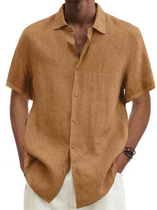 Summer Men Turn to Collar Short-sleeved Buttons Loose and Loose Top Tops of Oversized S-5XL