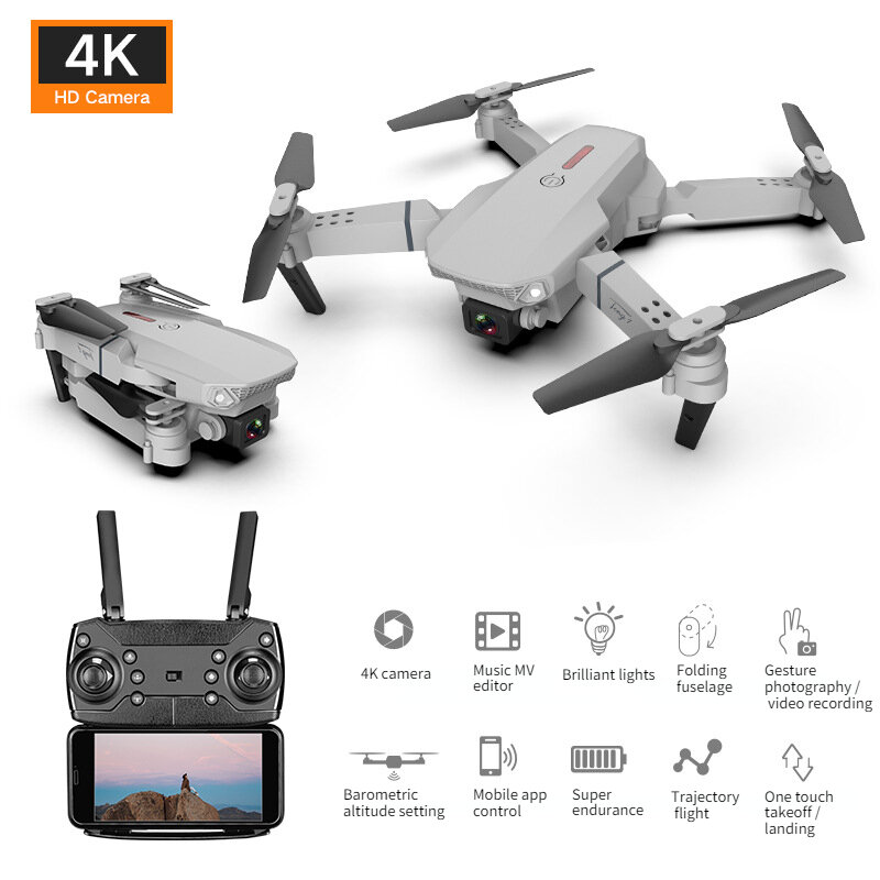 E88-Control remoto UAV HD, cámara Dual 4K, fotografía aérea, Avión de cuatro ejes, modelo plegable para niños, Control remoto