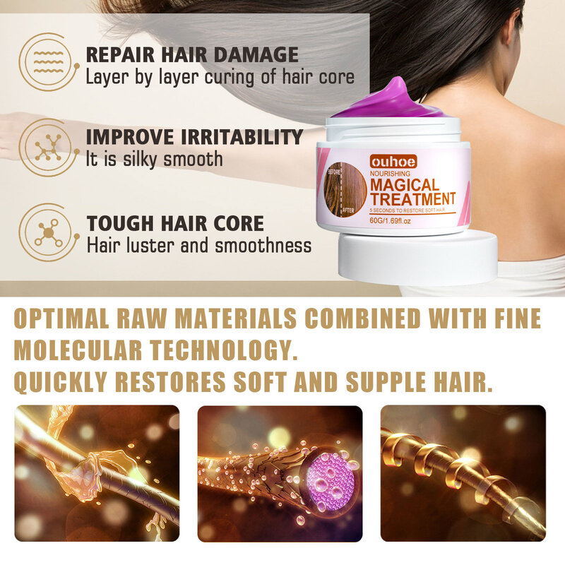 Magic Hair Mask 5 Segundos Reparação Frizz Suave Cabelo Brilhante Profunda Hidratante Cabelo Tratamento Reparação Hair Scalp Care 60ML
