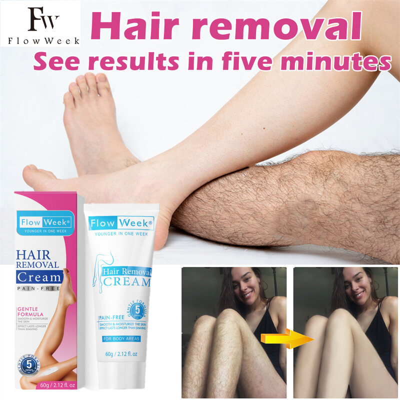 Flowweek penghilang rambut cepat tanpa rasa sakit, krim penghilang bulu ketiak kaki tubuh pribadi Perawatan Kulit Kecantikan kuat penghilang rambut Perawatan Tubuh