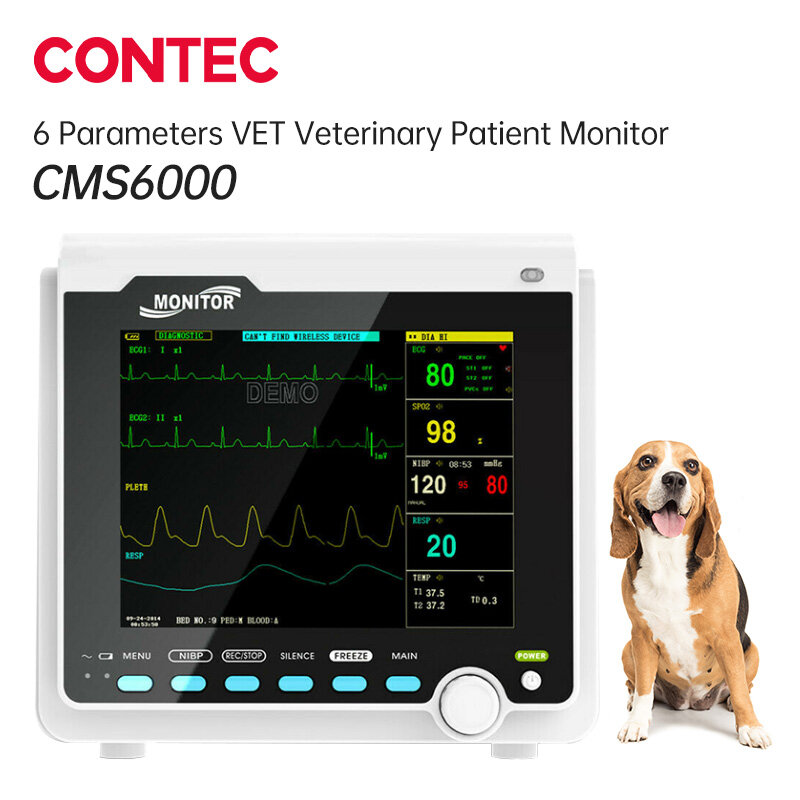 CONTEC CMS6000 Patient Monitor Human/Veterinary Portable 6 Parameter 8" Vital Sign  ECG NIBP RESP SPO2 PR TEMP