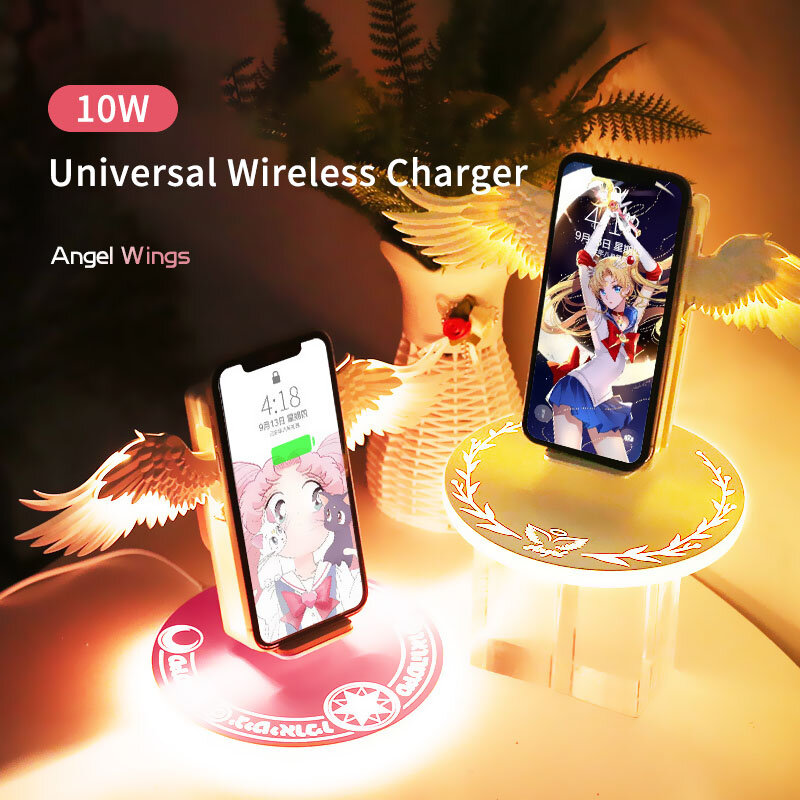 Universal led qi doca de carga sem fio 10w asa anjo rápido carregador sem fio para celular pro x xr 8 plus telefone móvel x6ha