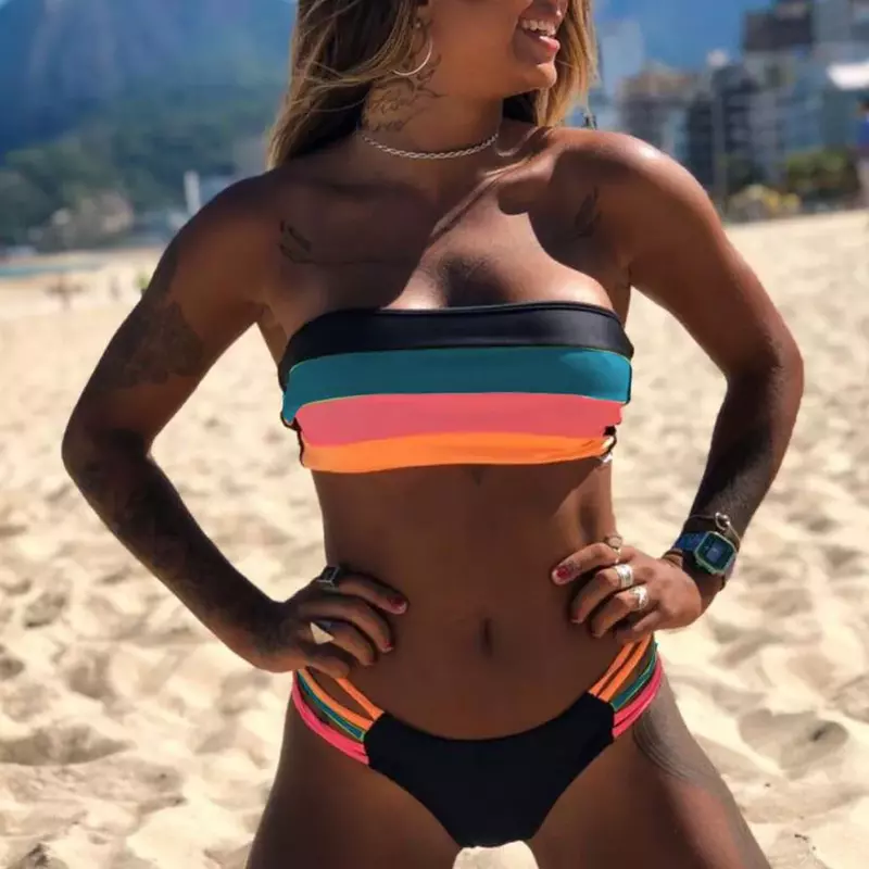 Nieuwe Sexy Bikini 2021 Streep Badpak Vrouwen 2 Delige Set Swimwea Bikini Mujer Braziliaanse Badpak Zomer Strand Dragen Zwemmen