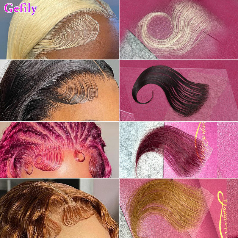 Honey Blonde HD Lace Baby Hair para mulheres, bordas do cabelo do bebê, cabelo humano virgem reutilizável, Swiss Lace Fluff, tiras invisíveis, 2PCs, #613