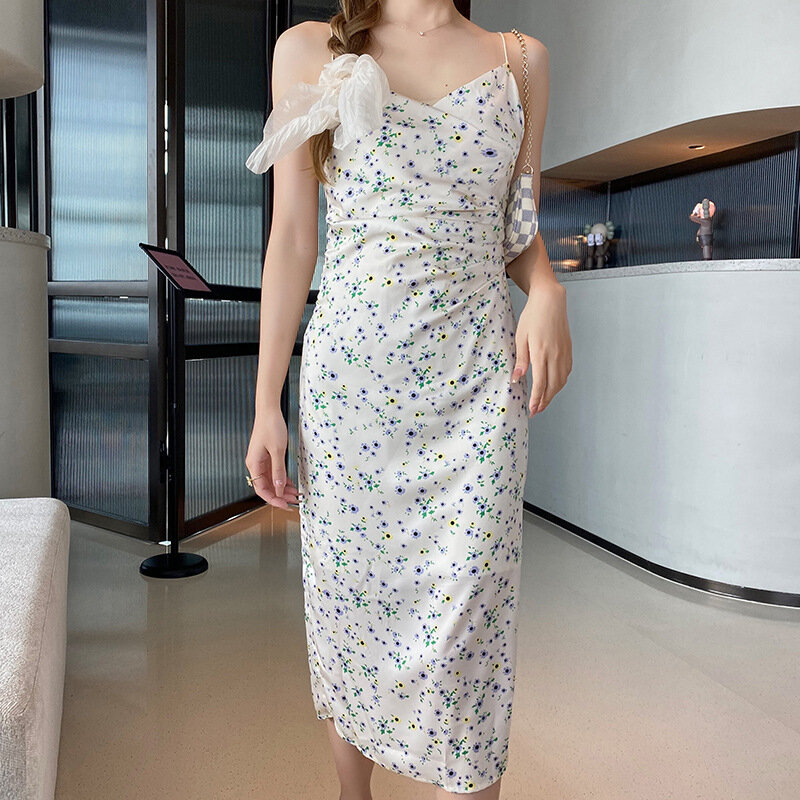 Vestido Floral francés romántico para mujer, falda con tirantes, elegante vestido de descanso para el té, novedad de verano 2022