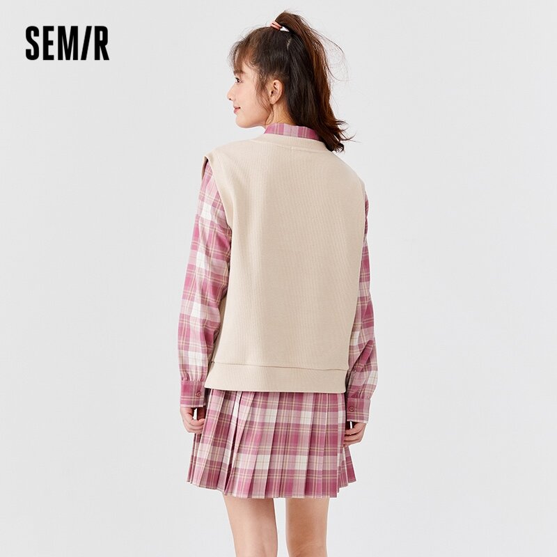 SEMIR – costume Style Preppy pour femmes, robe à carreaux japonaise, couleur unie, ensemble deux pièces, début d'automne, 2021