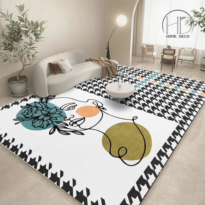Nordic Style Abstract Living Room Coffee Table Carpet Simple Bedroom Floor Mats Girl Room Bedside Soft Washable Mat Customizable