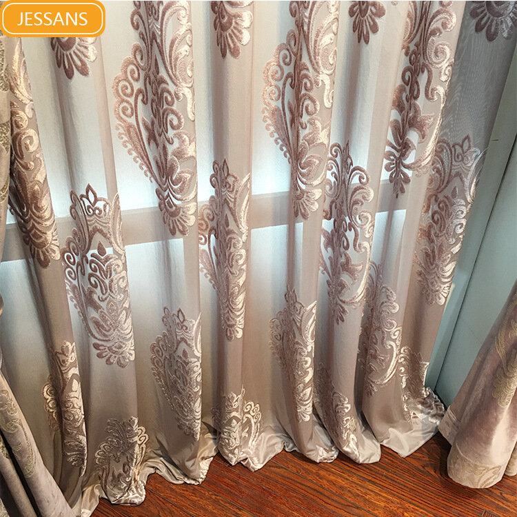 High-end Velvet Gilded Curtains for Living Dining Room Bedroom Blackout Curtains High End European style Luxury Window Valance