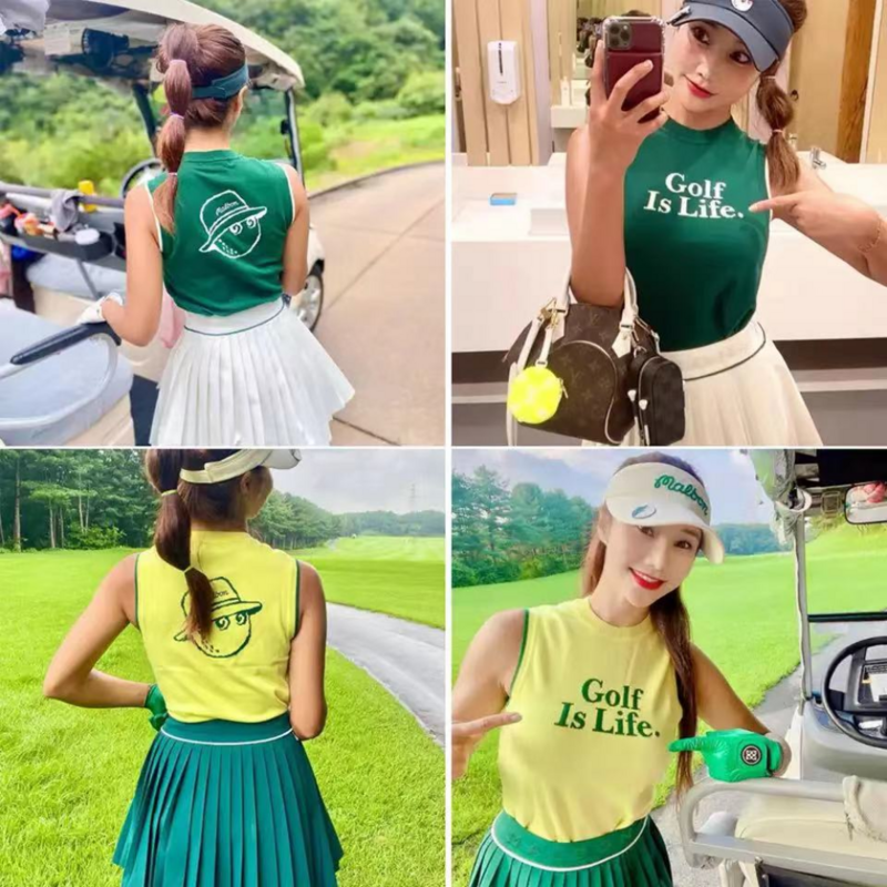 Korean Style Sleeveless Knitted Vest Outdoor Casual Golf Clothes Women High Elastic Fashion Versatile Sweater