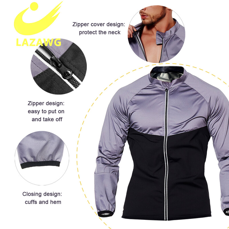Lazawg-男性用スウェットシャツ,ジッパー付きウエストトレーナー,フィットネス,減量,脂肪燃焼,トレーニング,痩身
