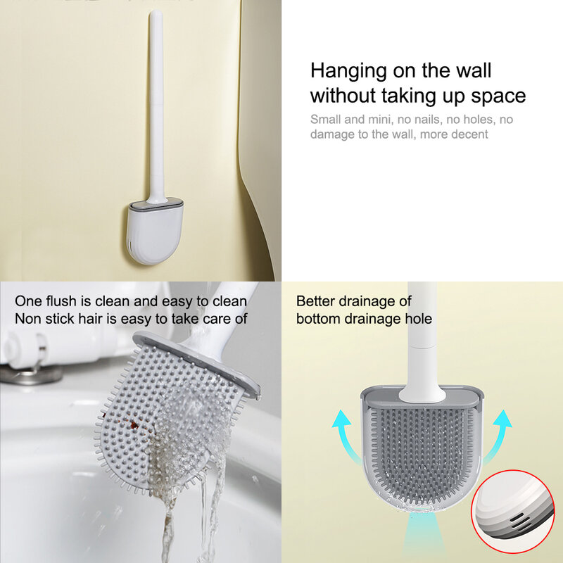 Silicone Toilet Brush Head Quick Drainable Wall-Mounted Bathroom Cleaner Sanitary Brush Storage Cover Toilet Cleaning Brush