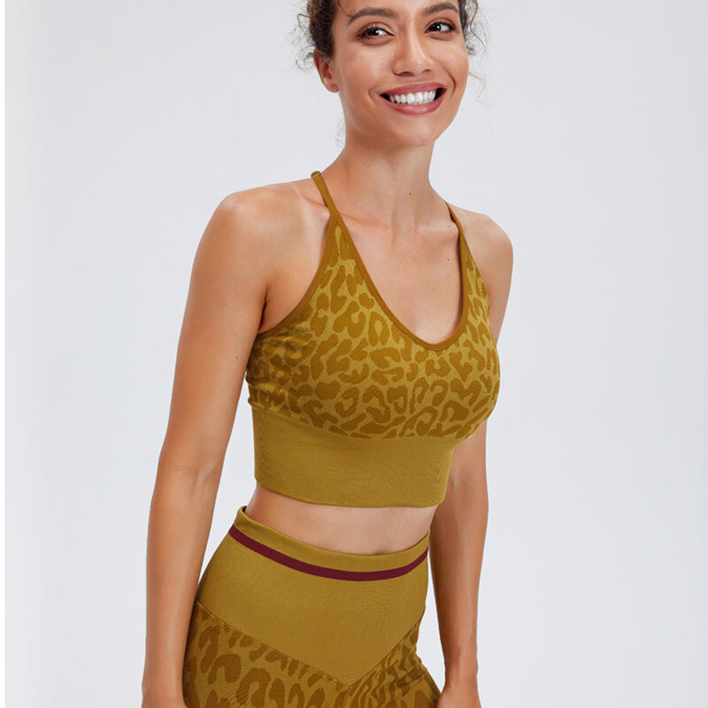 Bauhinia Fashion Leopard Print Sport Bra for Women Sexy Back Strap Cross Yoga Tops Woman Gym Breathable Workout Underwear