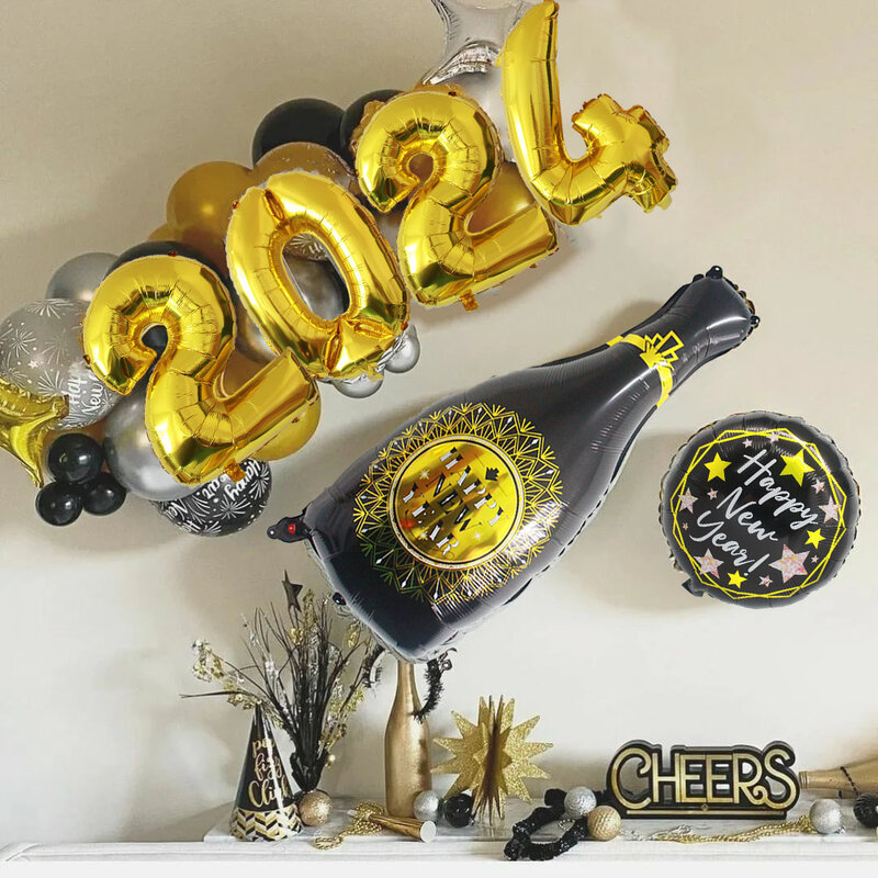 32 Polegada ouro rosa prata 2023 número da folha balões champanhe garrafa hélio 2023 feliz ano novo decorações festa de natal suppl